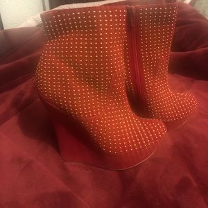 Cute Red Wedge Boots
